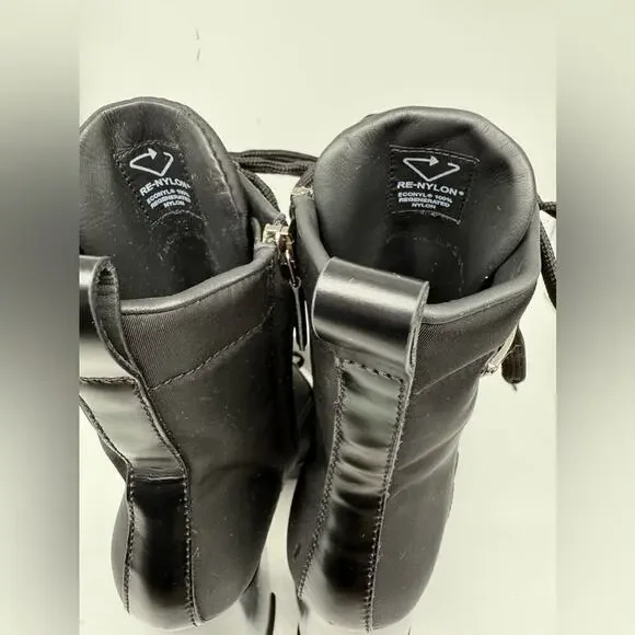 Prada Black Leather/ Re-Nylon Metal Triangle Logo 110mm Ankle Boots EU 38.5 - Picture 7 of 15